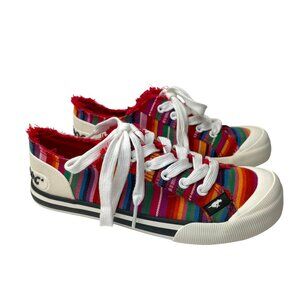 Rocket Dog Womens Rainbow Canvas Lace-Up Sneakers Size 6 Frayed Design LaceUp